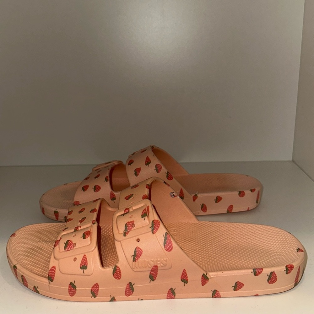 Peach Strawberry Slide Sandals with Dual Straps - Picture 2 of 3